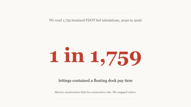 marine construction bids: 1 in 1,759 FDOT lettings contained a floating dock pay item